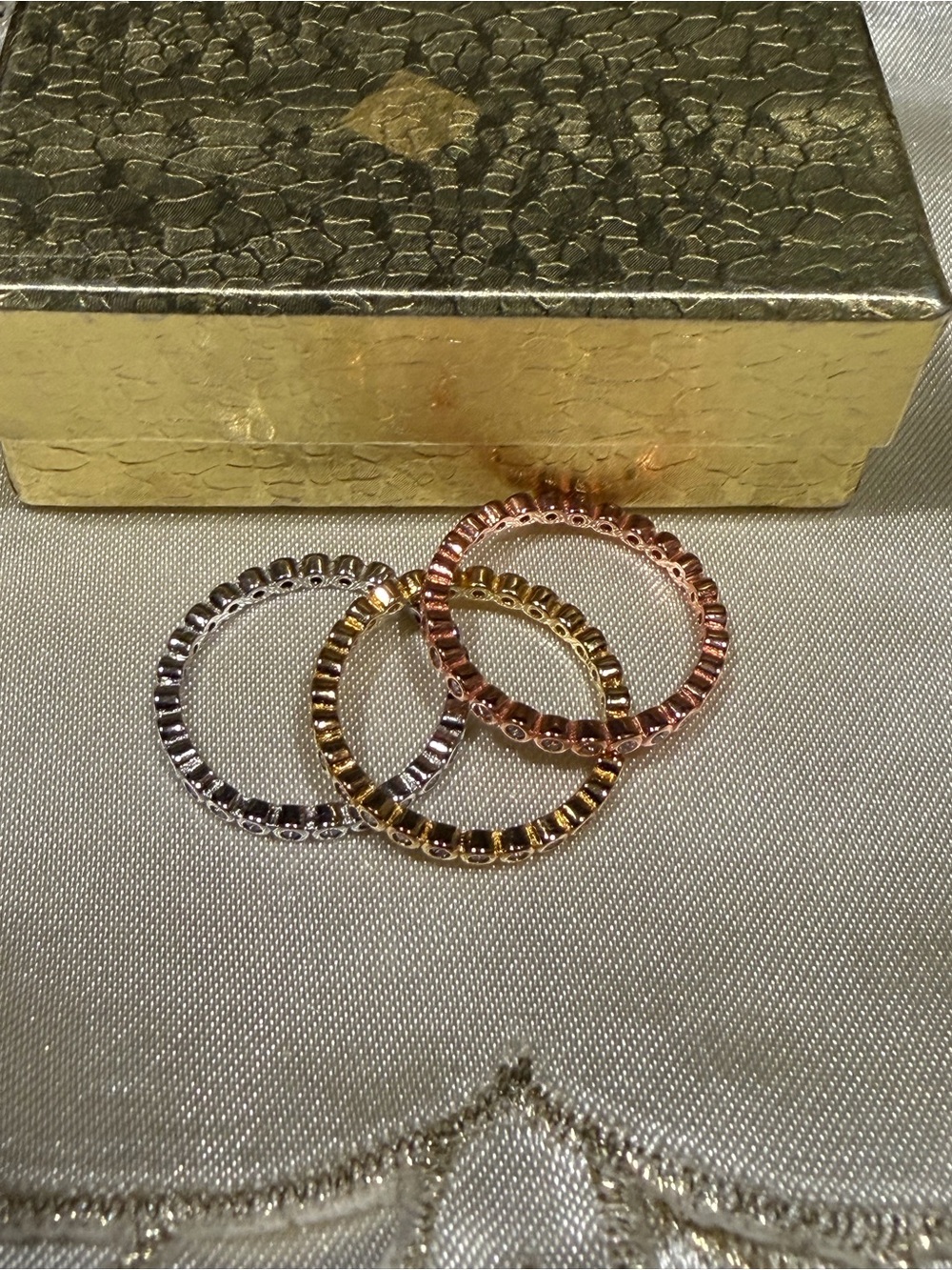 Tri-Tone Stackable Circle Ring Set — Rose Gold, Yellow Gold & Silver